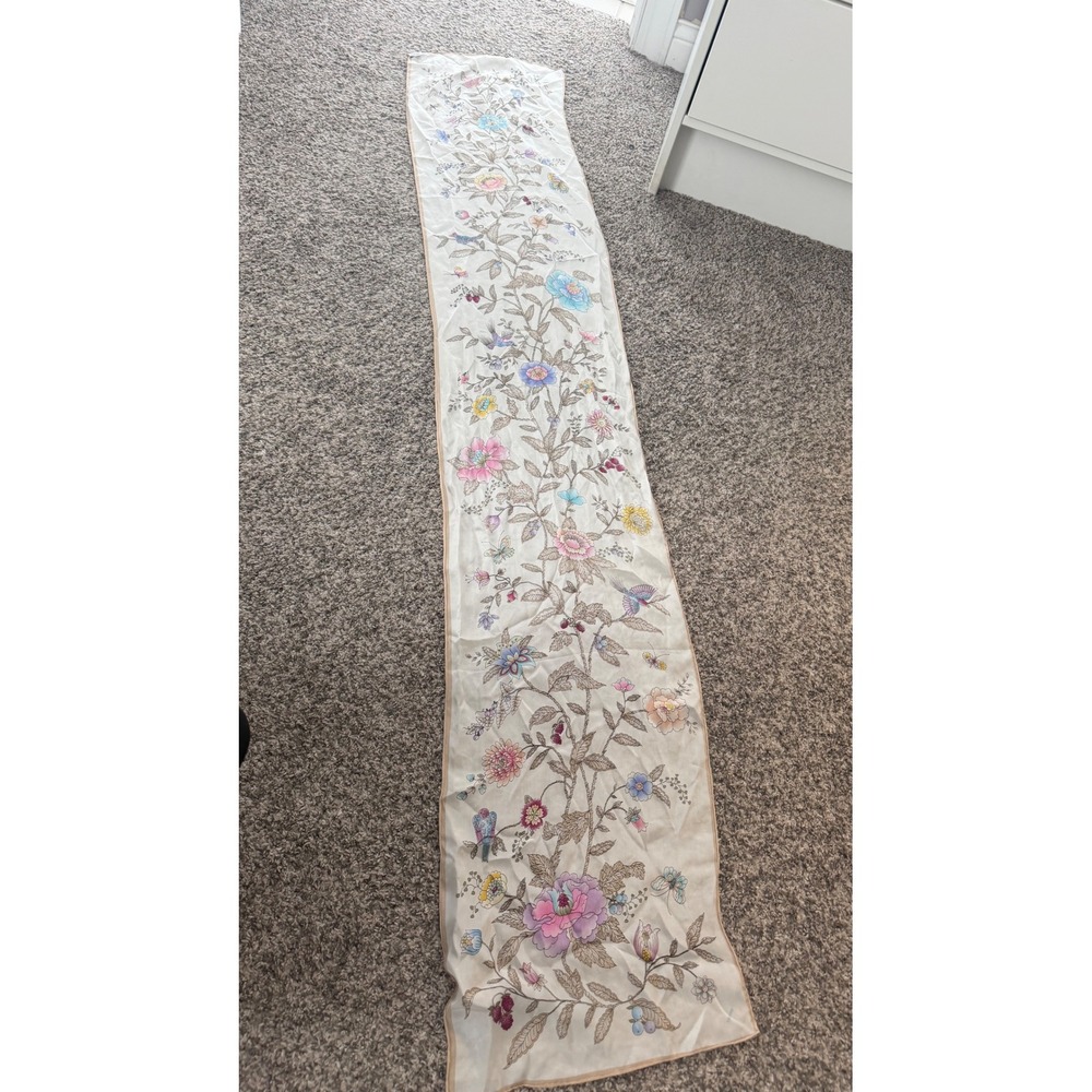 Royal Silk 100% Silk Scarf Made in Japan Floral Butterfly Bird Long Rectangular